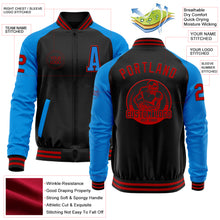 Load image into Gallery viewer, Custom Black Red-Powder Blue Bomber Varsity Letterman Two Tone Zipper Jacket