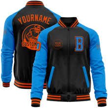 Load image into Gallery viewer, Custom Black Orange-Powder Blue Bomber Varsity Letterman Two Tone Zipper Jacket