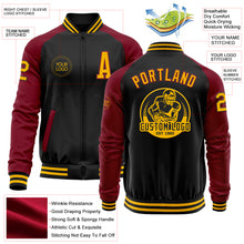 Load image into Gallery viewer, Custom Black Gold-Crimson Bomber Varsity Letterman Two Tone Zipper Jacket