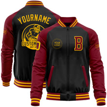 Load image into Gallery viewer, Custom Black Gold-Crimson Bomber Varsity Letterman Two Tone Zipper Jacket