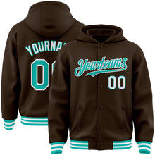Load image into Gallery viewer, Custom Brown Aqua-White Bomber Full-Snap Varsity Letterman Hoodie Jacket