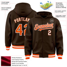 Load image into Gallery viewer, Custom Brown Orange-White Bomber Full-Snap Varsity Letterman Hoodie Jacket