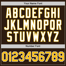 Load image into Gallery viewer, Custom Brown Gold-White Bomber Full-Snap Varsity Letterman Hoodie Jacket