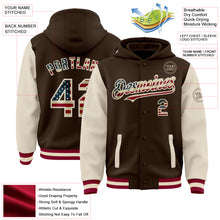 Load image into Gallery viewer, Custom Brown Vintage USA Flag Cream-Maroon Bomber Full-Snap Varsity Letterman Two Tone Hoodie Jacket