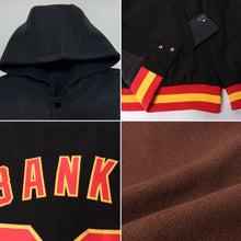 Load image into Gallery viewer, Custom Brown White-Orange Bomber Full-Snap Varsity Letterman Two Tone Hoodie Jacket