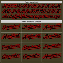 Load image into Gallery viewer, Custom Olive Black-Red Bomber Full-Snap Varsity Letterman Salute To Service Hoodie Jacket