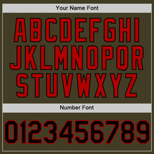 Load image into Gallery viewer, Custom Olive Black-Red Bomber Full-Snap Varsity Letterman Salute To Service Hoodie Jacket