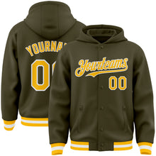 Load image into Gallery viewer, Custom Olive Gold-White Bomber Full-Snap Varsity Letterman Salute To Service Hoodie Jacket