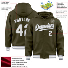 Load image into Gallery viewer, Custom Olive White-Gray Bomber Full-Snap Varsity Letterman Salute To Service Hoodie Jacket