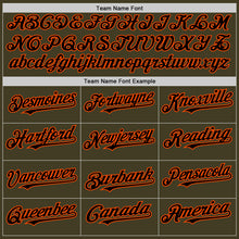 Load image into Gallery viewer, Custom Olive Black-Orange Bomber Full-Snap Varsity Letterman Two Tone Salute To Service Hoodie Jacket