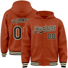 Load image into Gallery viewer, Custom Texas Orange Black-Cream Bomber Full-Snap Varsity Letterman Hoodie Jacket