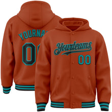 Load image into Gallery viewer, Custom Texas Orange Black-Teal Bomber Full-Snap Varsity Letterman Hoodie Jacket