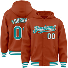 Load image into Gallery viewer, Custom Texas Orange Teal-White Bomber Full-Snap Varsity Letterman Hoodie Jacket