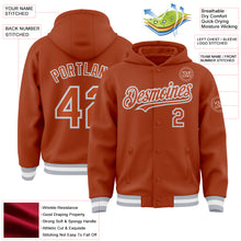 Load image into Gallery viewer, Custom Texas Orange White-Gray Bomber Full-Snap Varsity Letterman Hoodie Jacket