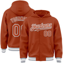 Load image into Gallery viewer, Custom Texas Orange White-Gray Bomber Full-Snap Varsity Letterman Hoodie Jacket