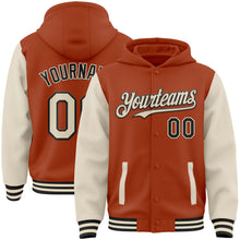 Load image into Gallery viewer, Custom Texas Orange Cream-Black Bomber Full-Snap Varsity Letterman Two Tone Hoodie Jacket