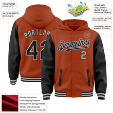 Load image into Gallery viewer, Custom Texas Orange Black-Gray Bomber Full-Snap Varsity Letterman Two Tone Hoodie Jacket