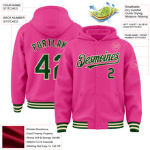 Load image into Gallery viewer, Custom Pink Green-Cream Bomber Full-Snap Varsity Letterman Hoodie Jacket