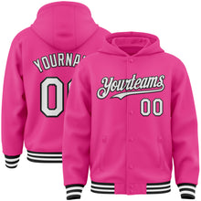 Load image into Gallery viewer, Custom Pink White-Black Bomber Full-Snap Varsity Letterman Hoodie Jacket