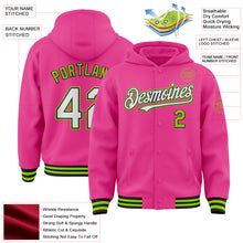 Load image into Gallery viewer, Custom Pink Black-Neon Green Bomber Full-Snap Varsity Letterman Hoodie Jacket