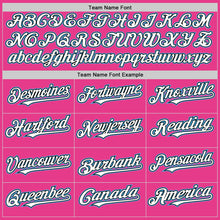 Load image into Gallery viewer, Custom Pink Black-Sky Blue Bomber Full-Snap Varsity Letterman Hoodie Jacket