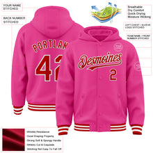 Load image into Gallery viewer, Custom Pink Red-White Bomber Full-Snap Varsity Letterman Hoodie Jacket