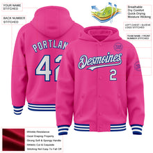 Load image into Gallery viewer, Custom Pink White-Royal Bomber Full-Snap Varsity Letterman Hoodie Jacket
