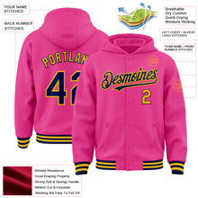 Load image into Gallery viewer, Custom Pink Navy-Gold Bomber Full-Snap Varsity Letterman Hoodie Jacket