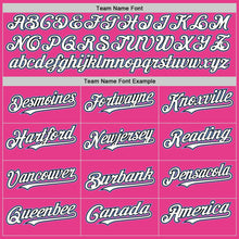 Load image into Gallery viewer, Custom Pink Black-Light Blue Bomber Full-Snap Varsity Letterman Hoodie Jacket