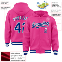 Load image into Gallery viewer, Custom Pink Royal-White Bomber Full-Snap Varsity Letterman Hoodie Jacket