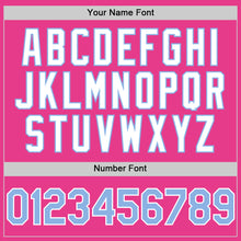 Load image into Gallery viewer, Custom Pink Light Blue-White Bomber Full-Snap Varsity Letterman Hoodie Jacket