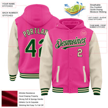 Load image into Gallery viewer, Custom Pink Green-Cream Bomber Full-Snap Varsity Letterman Two Tone Hoodie Jacket