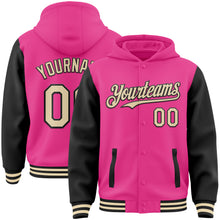 Load image into Gallery viewer, Custom Pink Cream-Black Bomber Full-Snap Varsity Letterman Two Tone Hoodie Jacket