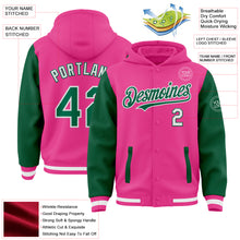 Load image into Gallery viewer, Custom Pink Kelly Green-White Bomber Full-Snap Varsity Letterman Two Tone Hoodie Jacket