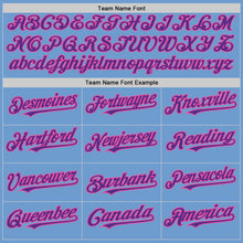 Load image into Gallery viewer, Custom Light Blue Pink Purple-Black Bomber Full-Snap Varsity Letterman Hoodie Jacket