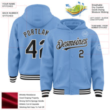 Load image into Gallery viewer, Custom Light Blue Black-White Bomber Full-Snap Varsity Letterman Hoodie Jacket