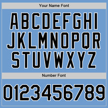 Load image into Gallery viewer, Custom Light Blue Black-White Bomber Full-Snap Varsity Letterman Hoodie Jacket