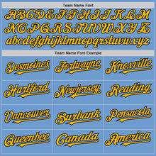 Load image into Gallery viewer, Custom Light Blue Gold-Black Bomber Full-Snap Varsity Letterman Hoodie Jacket