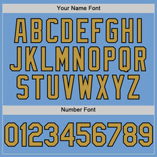 Load image into Gallery viewer, Custom Light Blue Old Gold-Black Bomber Full-Snap Varsity Letterman Hoodie Jacket