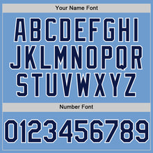 Load image into Gallery viewer, Custom Light Blue Navy-White Bomber Full-Snap Varsity Letterman Hoodie Jacket