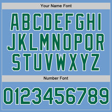 Load image into Gallery viewer, Custom Light Blue Kelly Green-White Bomber Full-Snap Varsity Letterman Hoodie Jacket