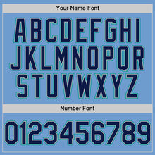 Load image into Gallery viewer, Custom Light Blue Navy Gray-Teal Bomber Full-Snap Varsity Letterman Hoodie Jacket