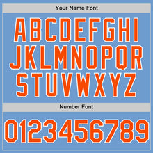 Load image into Gallery viewer, Custom Light Blue Orange-White Bomber Full-Snap Varsity Letterman Hoodie Jacket