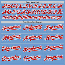 Load image into Gallery viewer, Custom Light Blue Red-White Bomber Full-Snap Varsity Letterman Two Tone Hoodie Jacket