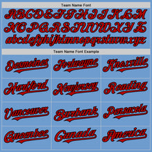 Load image into Gallery viewer, Custom Light Blue Red-Black Bomber Full-Snap Varsity Letterman Two Tone Hoodie Jacket