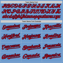 Load image into Gallery viewer, Custom Light Blue Red-Navy Bomber Full-Snap Varsity Letterman Two Tone Hoodie Jacket