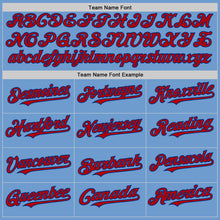 Load image into Gallery viewer, Custom Light Blue Red-Royal Bomber Full-Snap Varsity Letterman Two Tone Hoodie Jacket