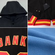 Load image into Gallery viewer, Custom Light Blue Red-Navy Bomber Full-Snap Varsity Letterman Two Tone Hoodie Jacket