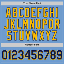 Load image into Gallery viewer, Custom Light Blue Navy-Gold Bomber Full-Snap Varsity Letterman Two Tone Hoodie Jacket