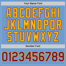 Load image into Gallery viewer, Custom Light Blue Crimson-Gold Bomber Full-Snap Varsity Letterman Two Tone Hoodie Jacket